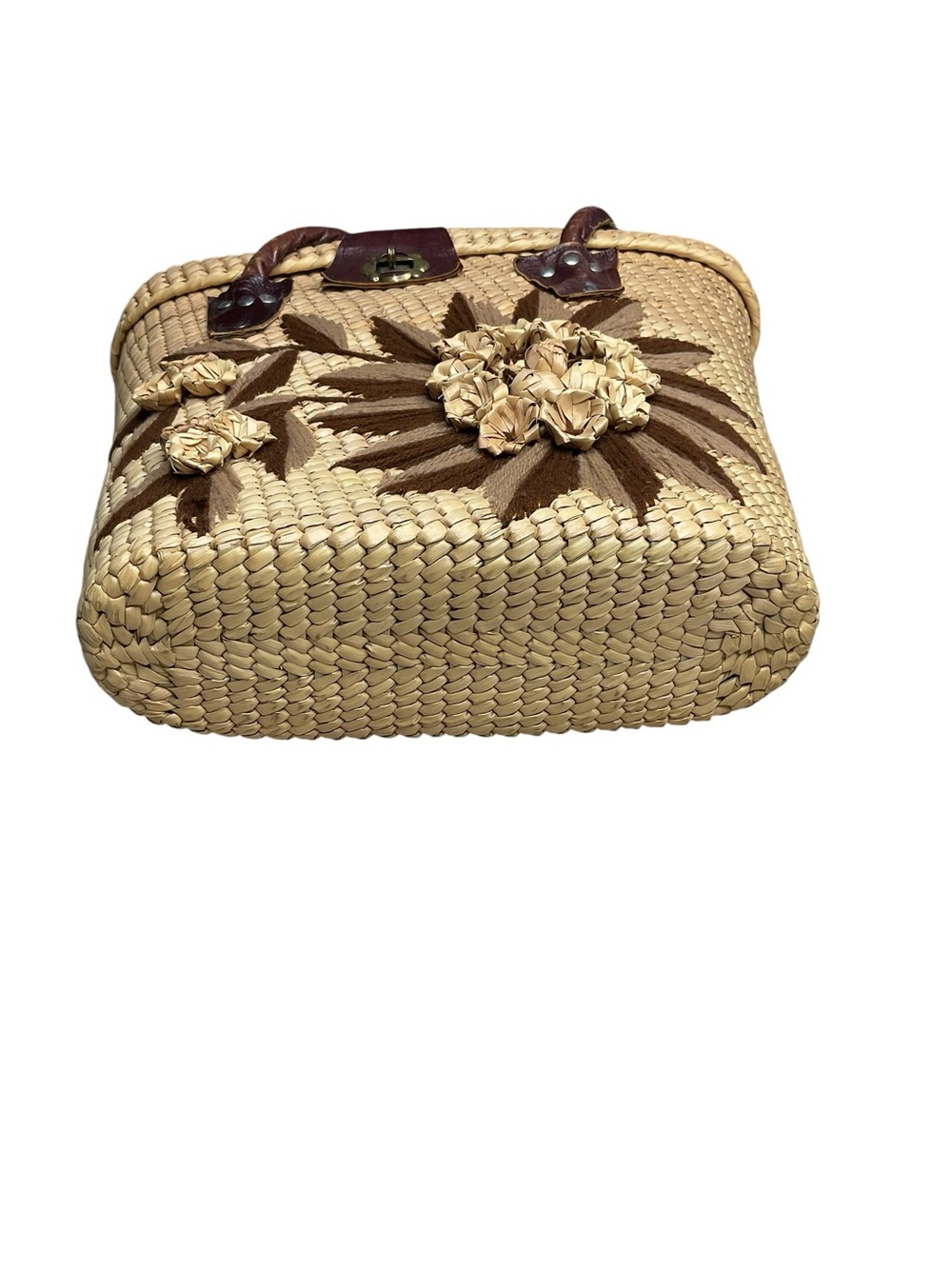 Vintage Woven Straw Basket Purse Floral Raffia Picnic Cottagecore Bag - Picture 4 of 7